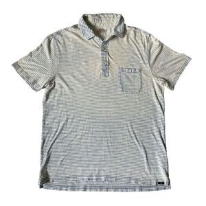 Faherty Mens Size Large Polo Shirt Pocket Blue White Striped